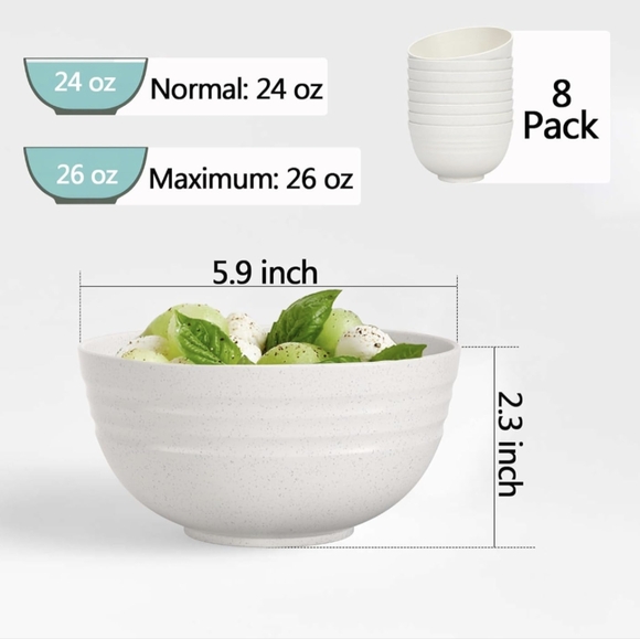 Rubtlamp 24 OZ Unbreakable Wheat Straw Bowls, 8 Piece - Picture 6 of 10